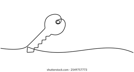  One line drawing of big key isolated on white background. continuous line drawing of key vector illustration one line style, Security concept continuous line art. Editable outline. Vector minimalist