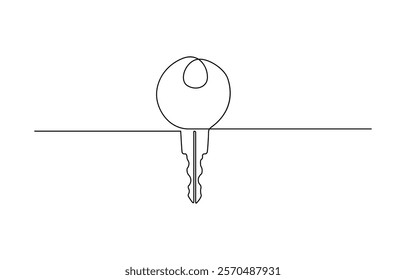 One line drawing of big key isolated on white background, Continuous one-line drawing of a key. One line drawing vector illustration of key.