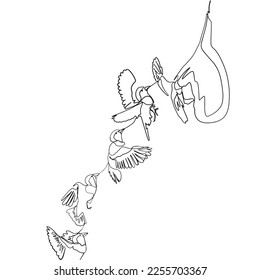 one line drawing bird vector, Illustration minimalism birds flying on the sky. Concept of freedom animal hand drawn sketch design. Simplicity style. Botanical and birds wall art vector. Earth care.