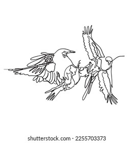 one line drawing bird vector, Illustration minimalism birds flying on the sky. Concept of freedom animal hand drawn sketch design. Simplicity style. Botanical and birds wall art vector. Earth care.