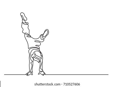 one line drawing of boy standing on his hands