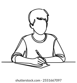 one line drawing boy study education vector illustration template design