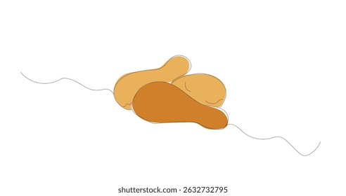 One line drawing for a bucket of fried chicken drumsticks and wings. Portion of delicious food. Vector illustration.  Hand made vector not Al. 