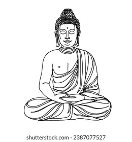 One line drawing of Buddha on a white background. Hand drawn vector illustration