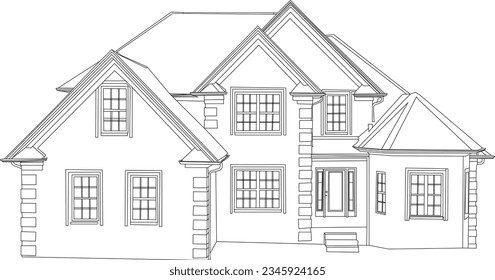 one line drawing building and outline vector on white background