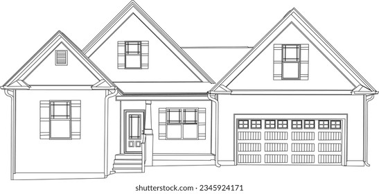 one line drawing building and outline vector on white background