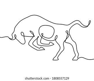 One line drawing bull. Continuous line art of Bull. Symbol of 2021 new year. Totem animal of the year. Vector Illustration
