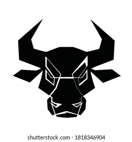 One Line Drawing Bull Icon. Continuous Line Draw Ox Logo Silhouette in Sketch Art Style, Wild Cattle Symbol, Bovine Single Outline Vector Illustration