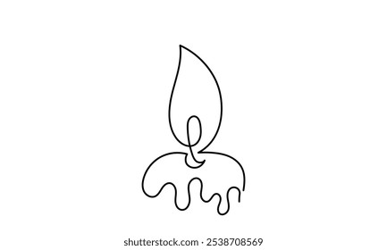 One line drawing of Burning fire candle. continuous line candlelight icon isolated on a white background. Hand-draw candle light flame vector illustration. candle for print, banner, logo, or symbol.