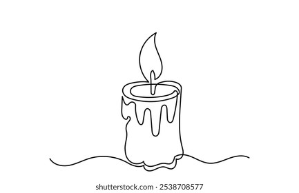 One line drawing of Burning fire candle. continuous line candlelight icon isolated on a white background. Hand-draw candle light flame vector illustration. candle for print, banner, logo, or symbol.