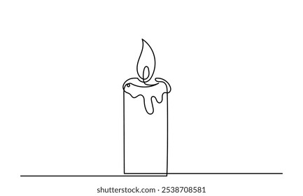 One line drawing of Burning fire candle. continuous line candlelight icon isolated on a white background. Hand-draw candle light flame vector illustration. candle for print, banner, logo, or symbol.