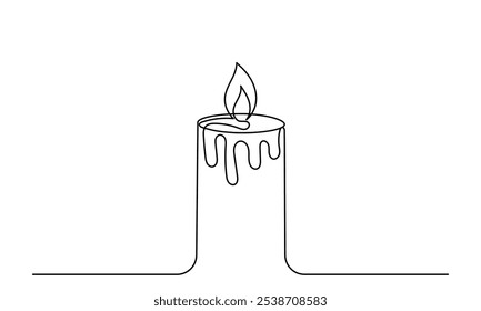 One line drawing of Burning fire candle. continuous line candlelight icon isolated on a white background. Hand-draw candle light flame vector illustration. candle for print, banner, logo, or symbol.