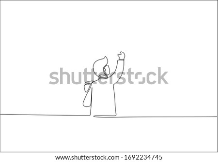 One line drawing of business man writing on the white board