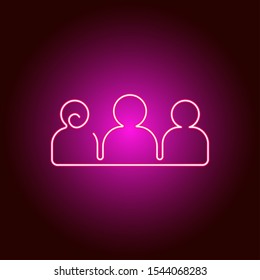 one line drawing of business team walking. Vector neon icon. Pink color