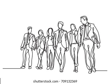 One Line Drawing Of Business Team Walking