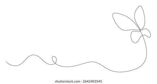  One line drawing of a butterfly. Elegant flying moth in minimal linear style. Ideal for beauty, spa, wellness logos or dividers. Editable stroke. Doodle vector illustration.