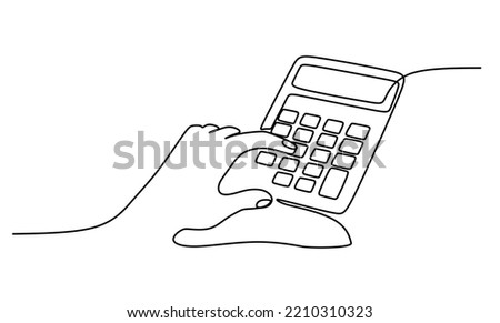 One line drawing calculator tool to help counting number. Technology education concept. Outline minimalist style. Calculate tool. Single line vector illustration.