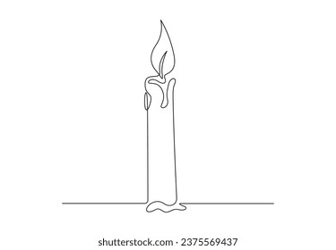 One line drawing of candle. Continuous one line art burning candle. Isolated on white background vector illustration. Pro vector. 