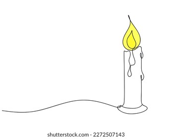One line drawing Candle with space for text. Candle continuous line drawing with yellow light. Vector illustration