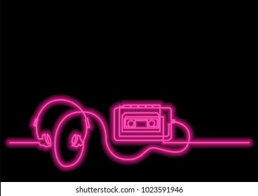 one line drawing of cassette player with neon vector effect