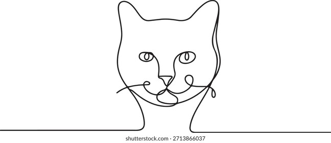 One Line Drawing of a Cat Head Silhouette. one line Icon drawing with white background
