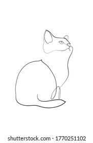 Dibujo de una línea del gato en estilo minimalista moderno, ilustración de diseño gráfico de traza de una sola línea