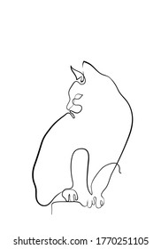 Dibujo de una línea del gato en estilo minimalista moderno, ilustración de diseño gráfico de traza de una sola línea