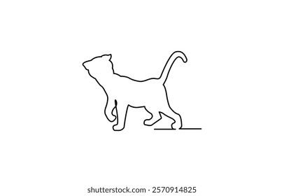 One line drawing. Cat sitting with curled tail, Continuous one simple single abstract line drawing of cat icon in silhouette on a white background vector illustration.