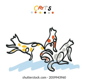 One line drawing of cats.
One continuous line drawing of animal illustration.
