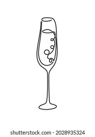 One line drawing champagne glass on white background. Two kinds colored cartoon graphic sketch and black white. Continuous line way. Hand drawn party drinks concept. Freehand drawing style. Vector.