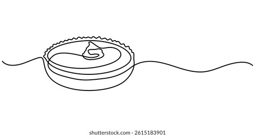 one line drawing of cheesecake with cherries. Hand drawn piece of cake, one continuous line drawing of pie cake on plate isolated on white background. Food concept vector, Apple Pie Line icon, Sketch.