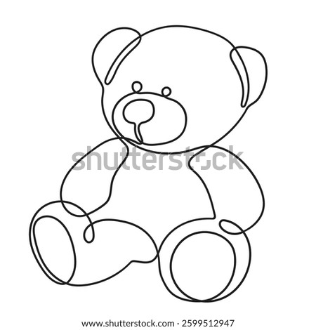 One line drawing. Children's toy teddy bear isolated on white background.