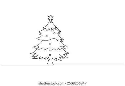 One line drawing of a Christmas tree, Christmas Tree in the Snow Continuous Line Drawing with Editable Stroke, Christmas Tree Continuous Line Drawing with Editable Stroke