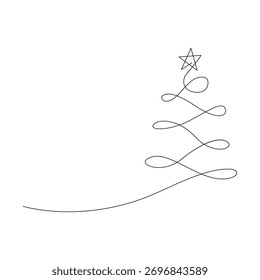 Un dibujo de línea de árbol de Navidad. Ilustración de contorno de feliz Navidad y feliz año Nuevo. 