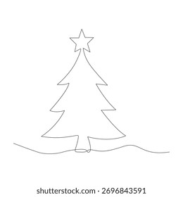 Un dibujo de línea de árbol de Navidad. Ilustración de contorno de feliz Navidad y feliz año Nuevo. 