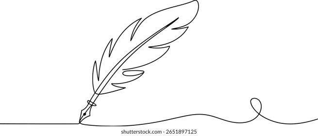 Desenho de uma linha de pena clássica Pena Quill - Escrita minimalista, criatividade e ilustração de conceito de literatura