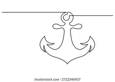 Einzeilige Zeichnung des klassischen nautischen Ankersymbols, perfekt für Marinebranding, Segellogos, maritime Handelsartikel, Küstentourismus-Visuals, Ozeandekor-Prints und minimalistische marine Illustrationskollektionen