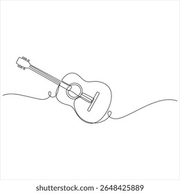 Um desenho de linha da guitarra acústica clássica minimalista linha contínua ilustração vetor arte