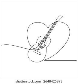 Um desenho de linha da guitarra acústica clássica minimalista linha contínua ilustração vetor arte