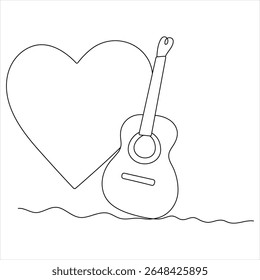 Um desenho de linha da guitarra acústica clássica minimalista linha contínua ilustração vetor arte