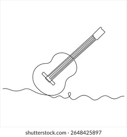 Um desenho de linha da guitarra acústica clássica minimalista linha contínua ilustração vetor arte
