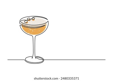 СDibujo continuo de una línea de cóctel bourbon sour aislado sobre fondo blanco. Bebida de cóctel alcohólica en línea delgada de estilo moderno. Ilustración vectorial