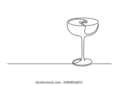 Сdurchgehende Einzeilenzeichnung des Cocktailgetränks auf weißem Hintergrund. Alkoholisches Cocktailgetränk im modernen Stil dünne Linie. Vektorillustration