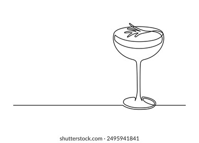 Сontinuous one line drawing of cocktail drink isolated on white background. Alcoholic cocktail drink in modern style thin line. Vector illustration