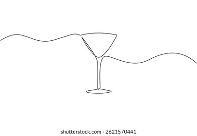 Сontinuous one line drawing of cocktail drink, Continuous one line drawing of cocktail martini glass. Continuous line draw of alcoholic drink vector.