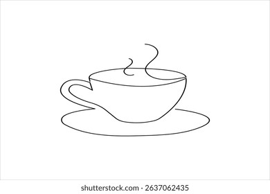One line drawing of coffee cup in modern minimalist style with clean vector outline