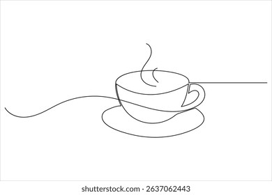 One line drawing of coffee cup in modern minimalist style with clean vector outline