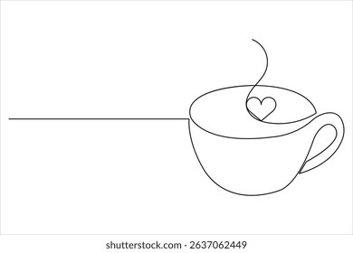 One line drawing of coffee cup in modern minimalist style with clean vector outline