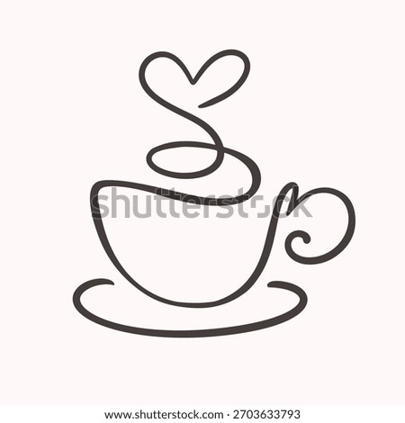 One Line Drawing Coffee Cup Logotype Abstract Design Element Isolated on White. Vector Illustration