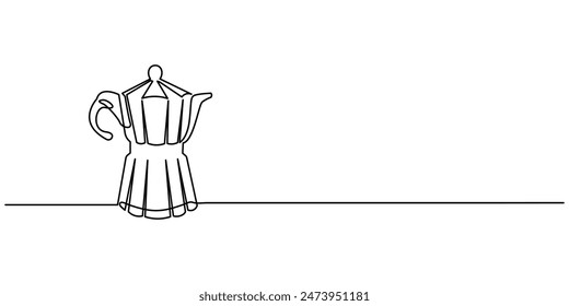 One line drawing of a coffee pot above a table in a cafe. Electricity coffee drink tools concept. Caffeine energy drink. Minimalistic design